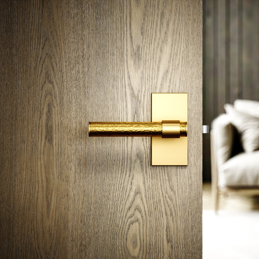 Chester Plate Brushed Gold Hammered Lever Door Handles