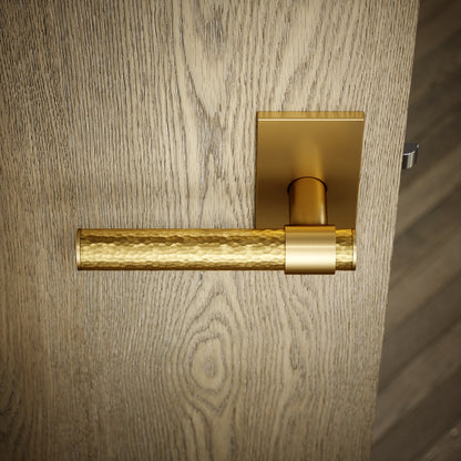 Chester Plate Brushed Gold Hammered Lever Door Handles