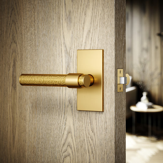 Chester Plate Brushed Gold Hammered Lever Door Handles