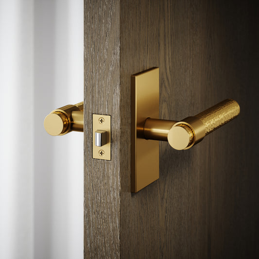 Chester Plate Brushed Gold Hammered Lever Door Handles