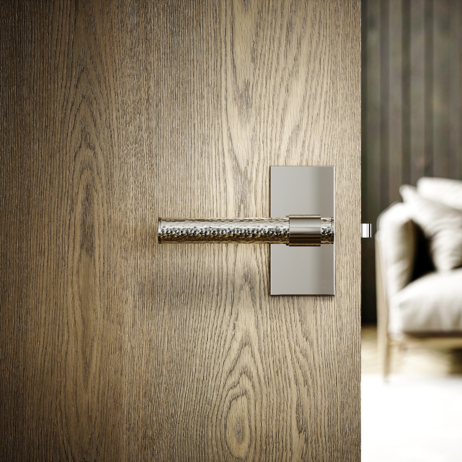 Chester Plate Polished Nickel Hammered Lever Door Handles