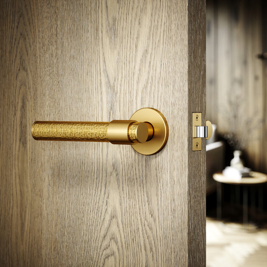 Chester Brushed Gold Hammered Lever Door Handles
