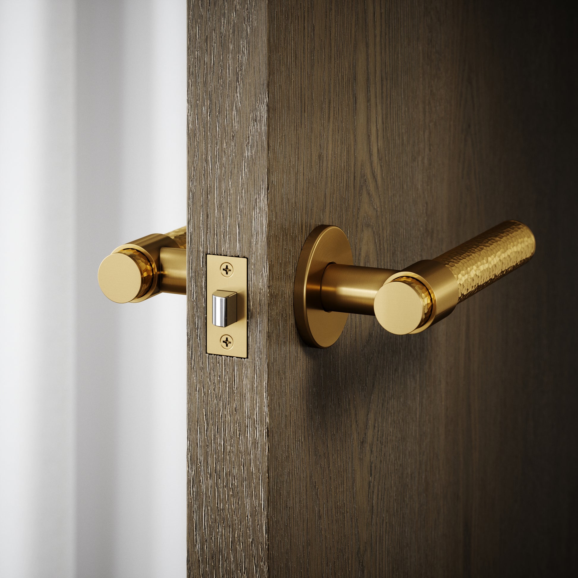 Chester Brushed Gold Hammered Lever Door Handles