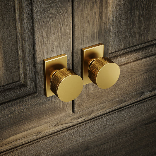 Chester Plate Brushed Gold Hammered Cabinet Door Knob