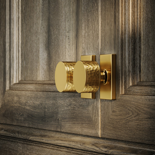 Chester Plate Brushed Gold Hammered Cabinet Door Knob
