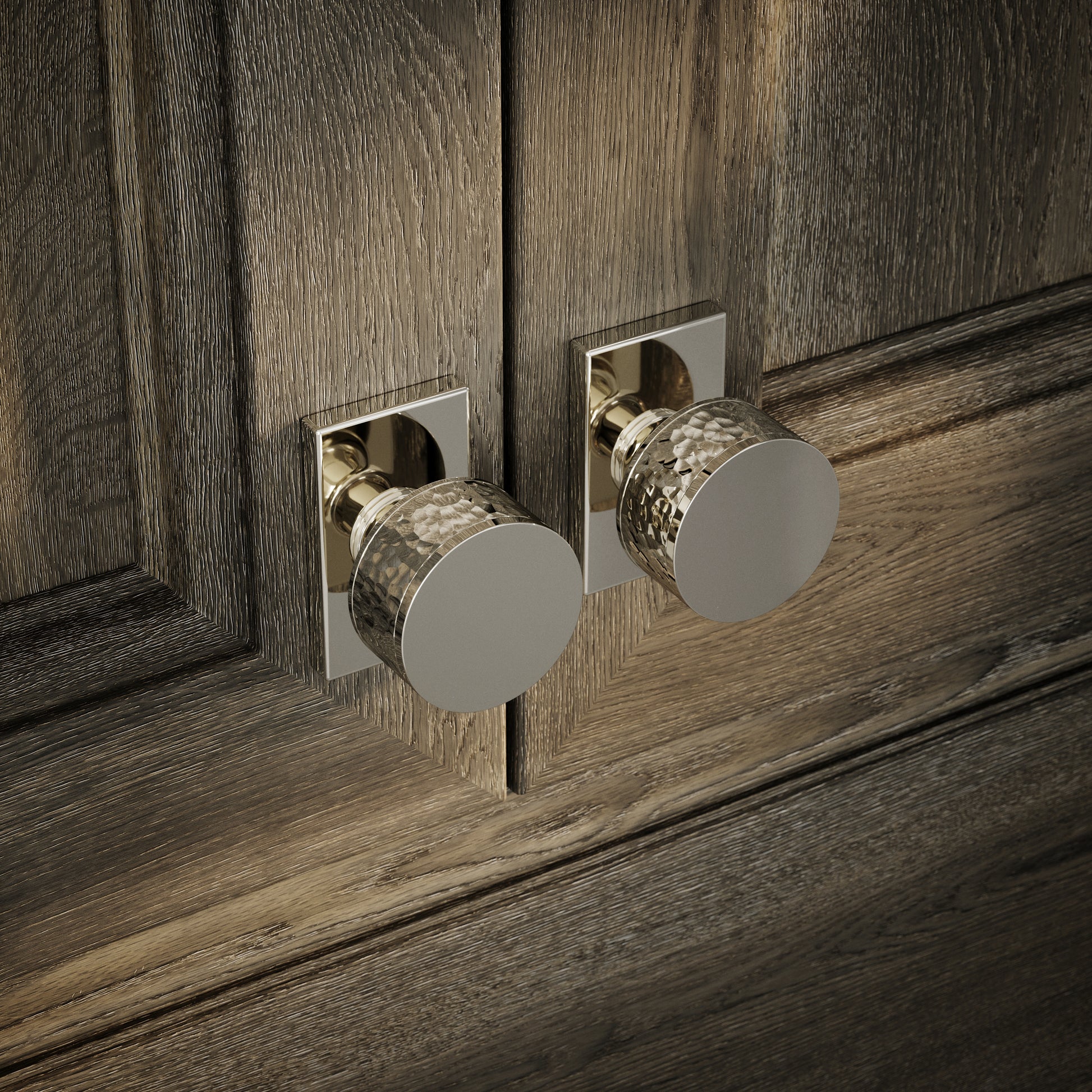 Chester Plate Polished Nickel Hammered Cabinet Door Knob