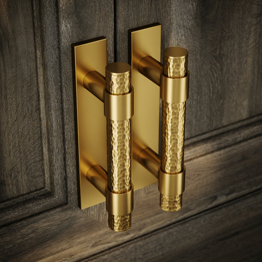 Chester Plate Brushed Gold Hammered Pull Bar Handle 150mm