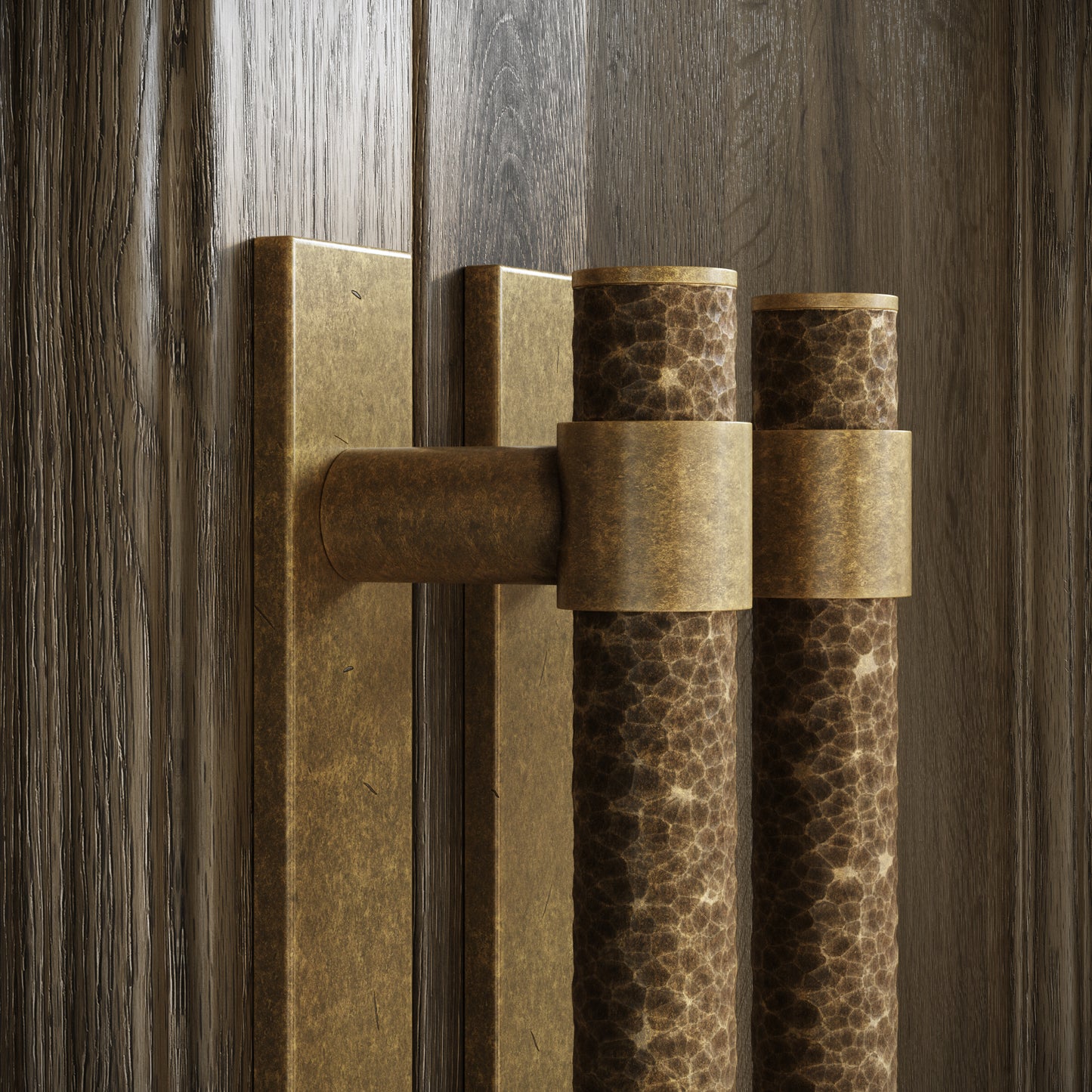 Chester Plate Aged Bronze Hammered Pull Bar Handle 250mm