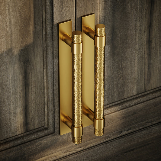 Chester Plate Brushed Gold Hammered Pull Bar Handle 250mm