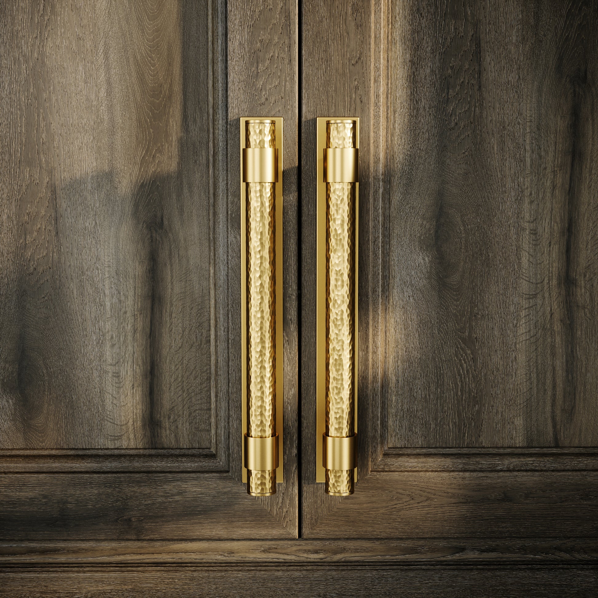 Chester Plate Brushed Gold Hammered Pull Bar Handle 250mm