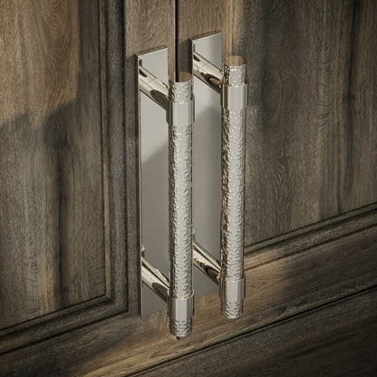 Chester Plate Polished Nickel Hammered Pull Bar Handle 250mm