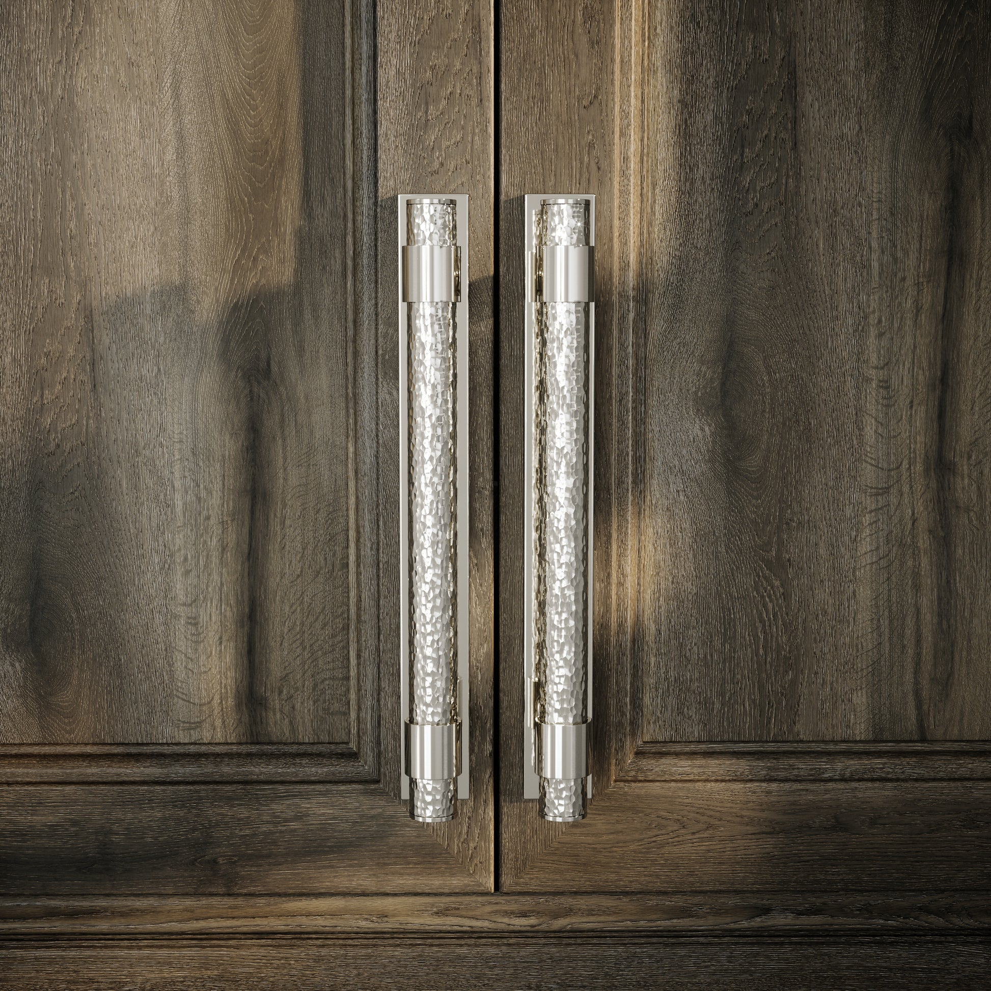 Chester Plate Polished Nickel Hammered Pull Bar Handle 250mm