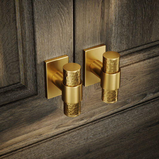 Chester Plate Brushed Gold Hammered T-Bar Cabinet Door Handle