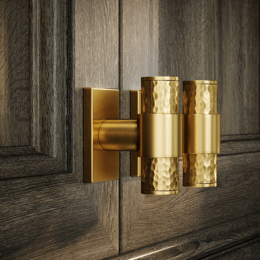 Chester Plate Brushed Gold Hammered T-Bar Cabinet Door Handle