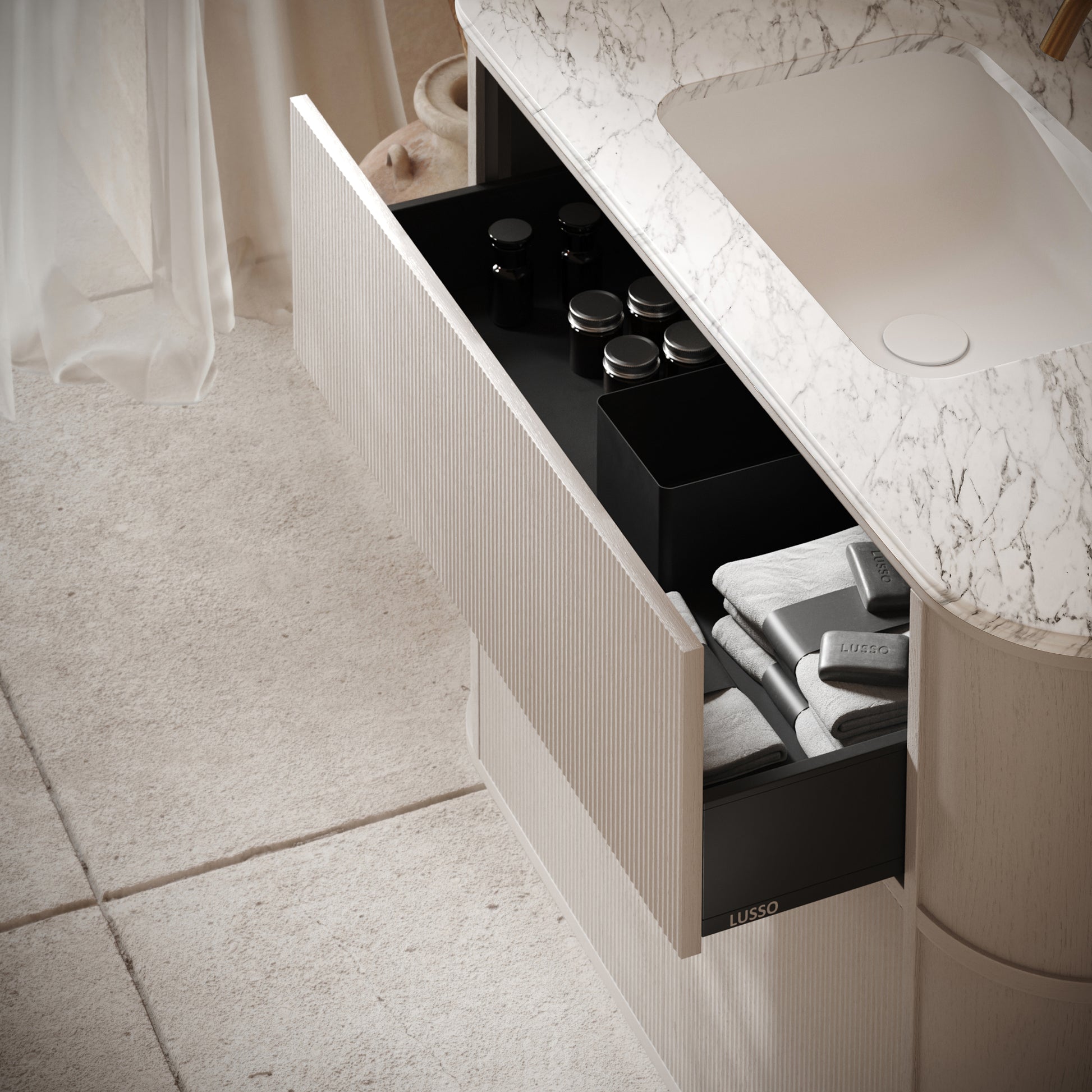 Cheval Velvet Beige Floorstanding Vanity Unit with Basin 1200mm