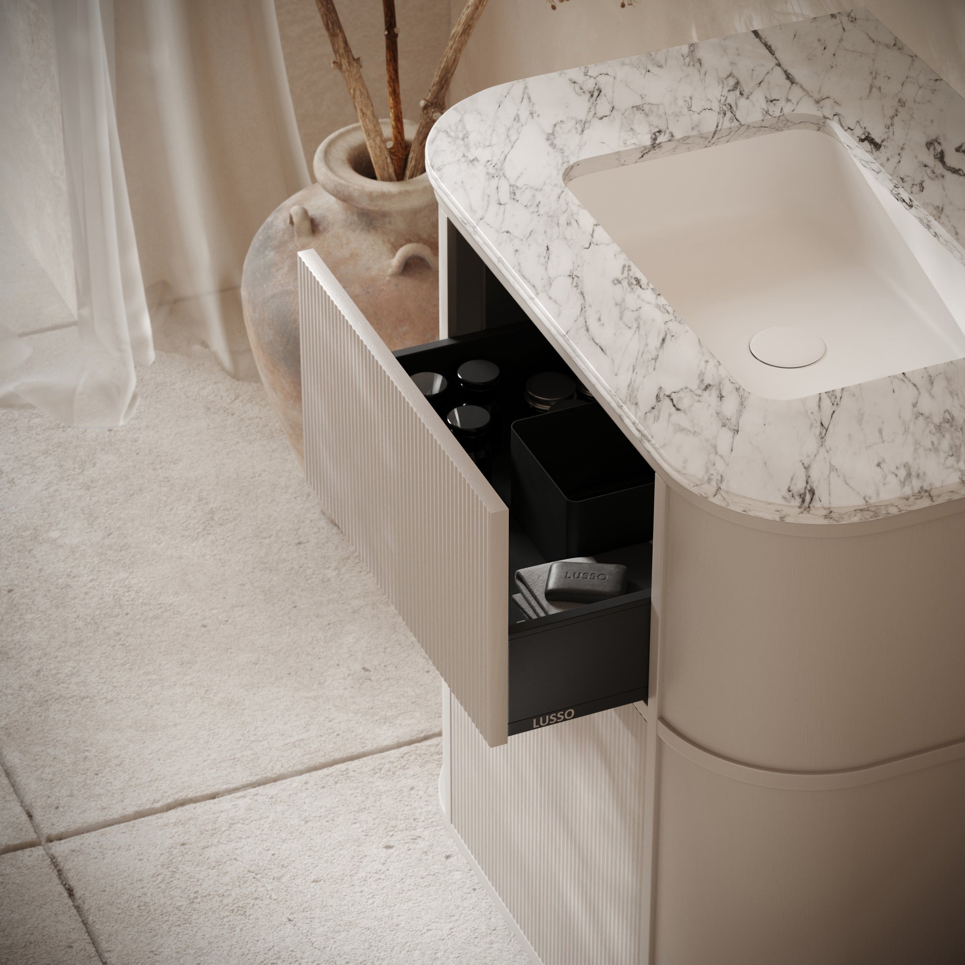 Cheval Velvet Beige Freestanding Vanity Unit With Basin 800mm