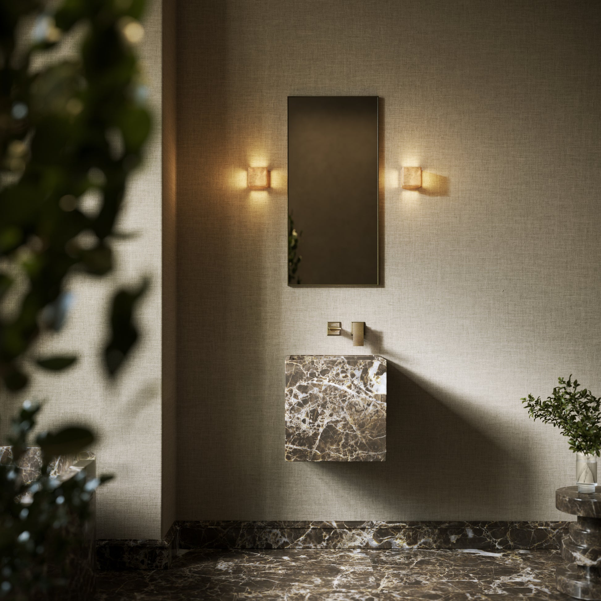 Cino Dark Emperador Marble Wall Hung Basin 400mm