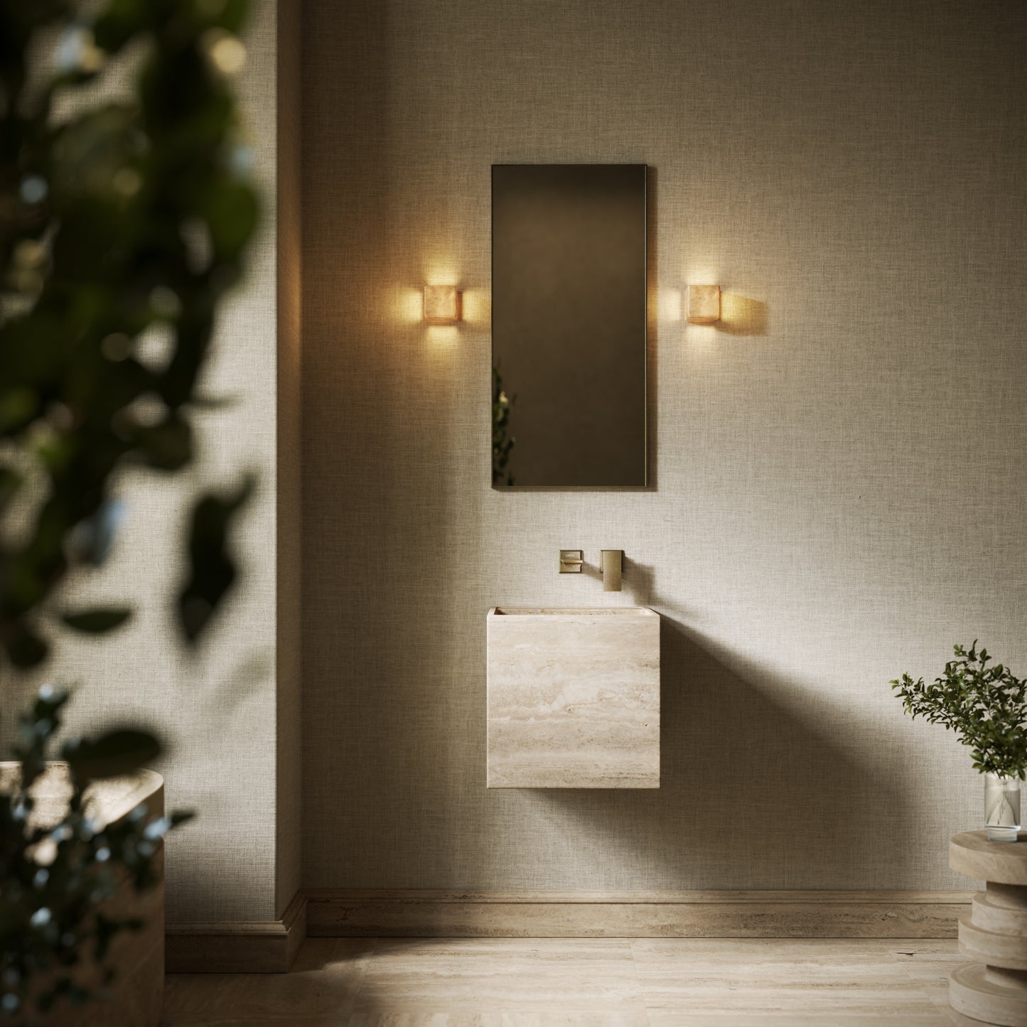Cino Travertine Stone Wall Hung Basin 400mm