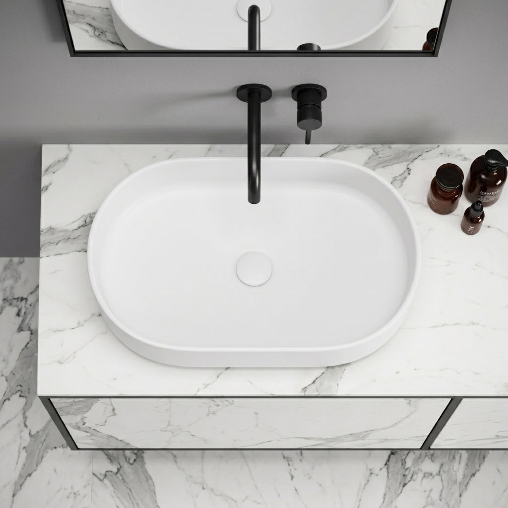 Curvato White Countertop Stone Basin 600mm