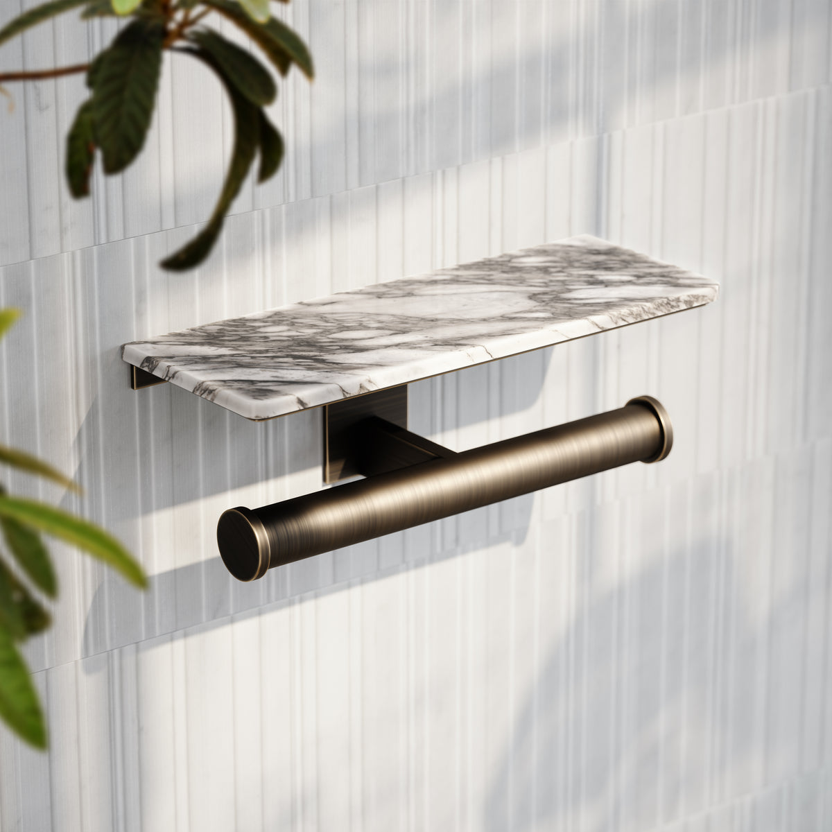Deka Brushed Bronze Double Toilet Roll Holder with Shelf