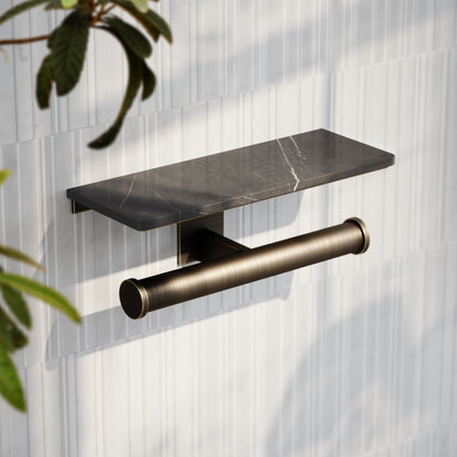 Deka Brushed Bronze Double Toilet Roll Holder with Shelf