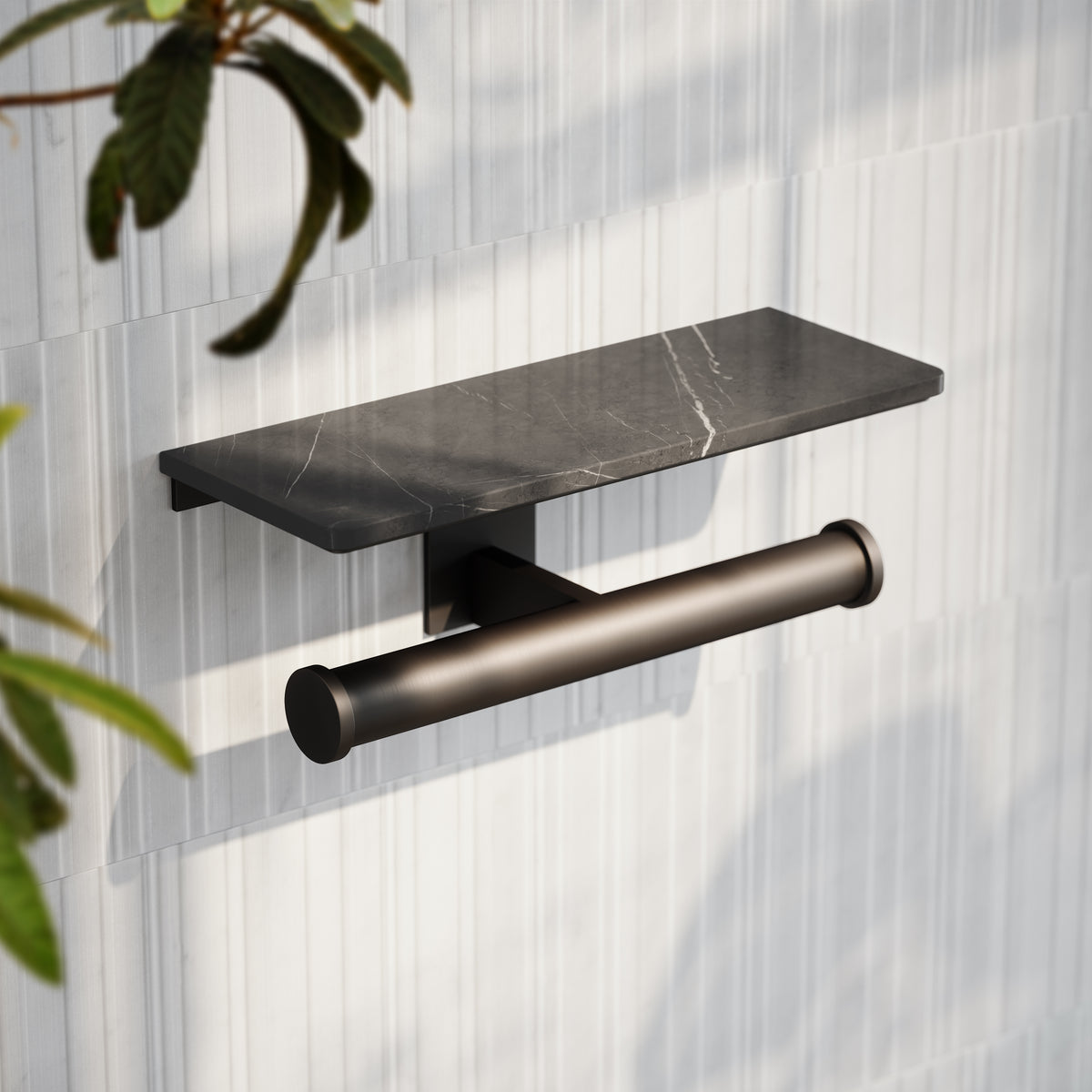 Deka Deep Bronze Double Toilet Roll Holder with Shelf