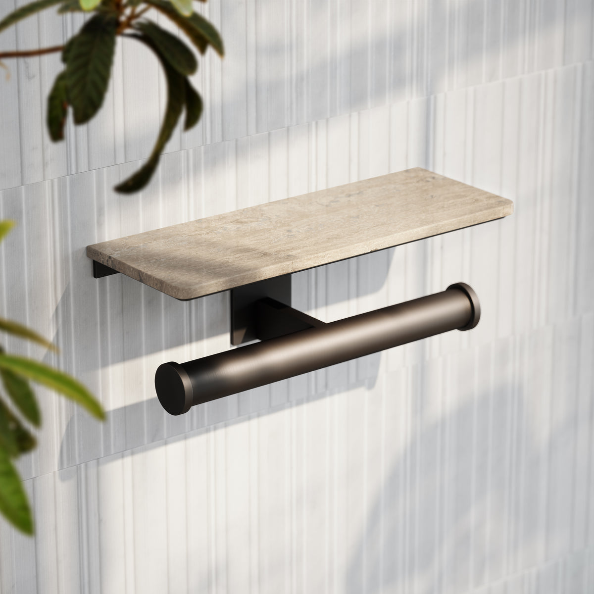 Deka Deep Bronze Double Toilet Roll Holder with Shelf