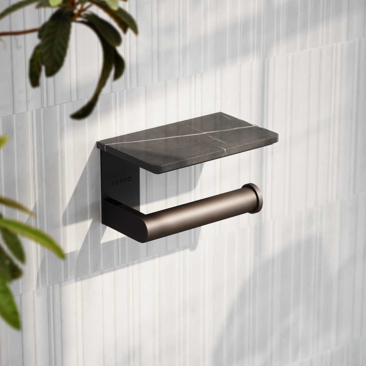 Deka Deep Bronze Toilet Roll Holder with Shelf