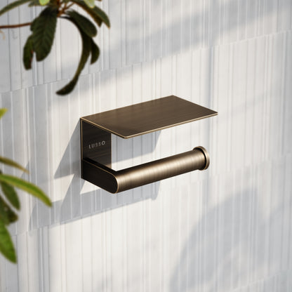 Deka Brushed Bronze Toilet Roll Holder with Shelf