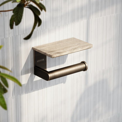 Deka Brushed Bronze Toilet Roll Holder with Shelf