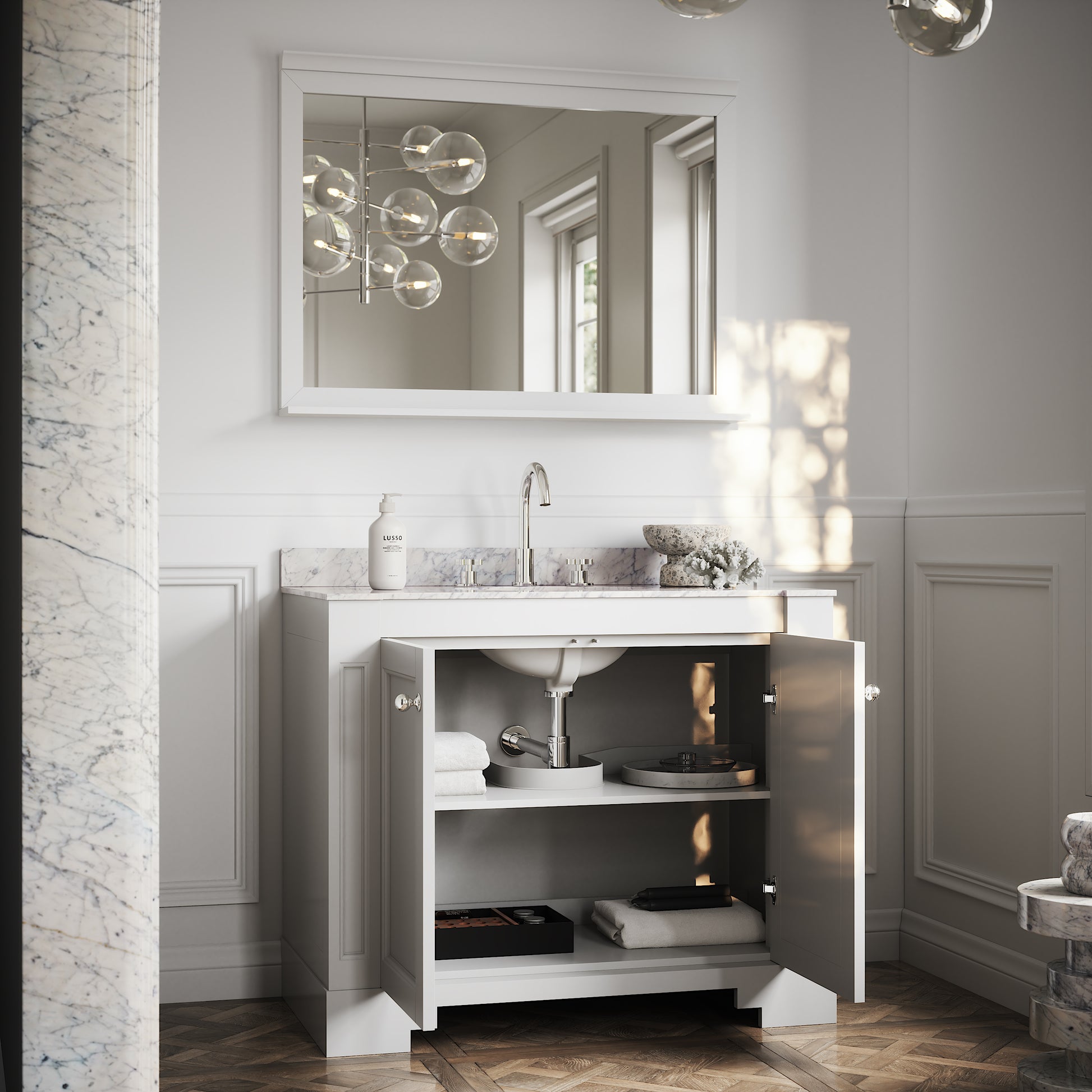 Eaton Matte White Carrara Marble Floorstanding Vanity Unit 1000mm