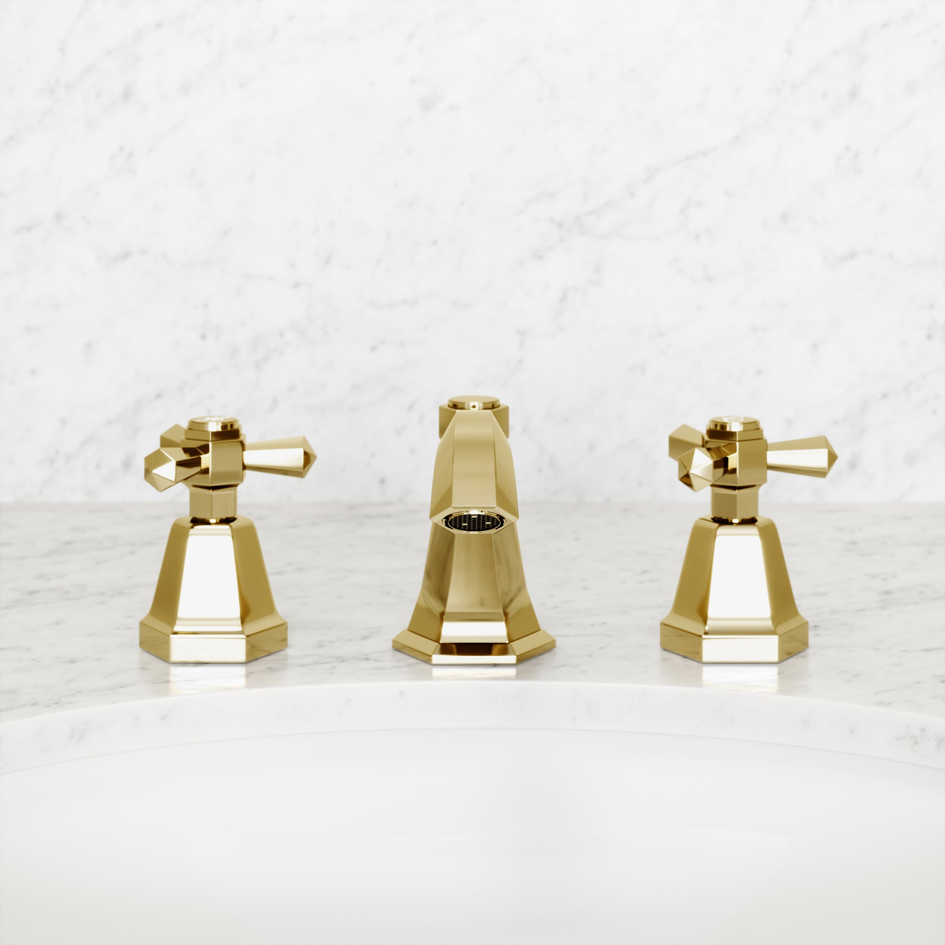 Eton Polished Brass Deck Mounted 3-Hole Basin Mixer Tap