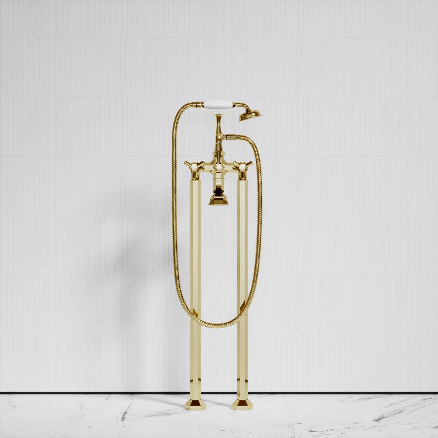 Eton Polished Brass Freestanding Bath Shower Tap