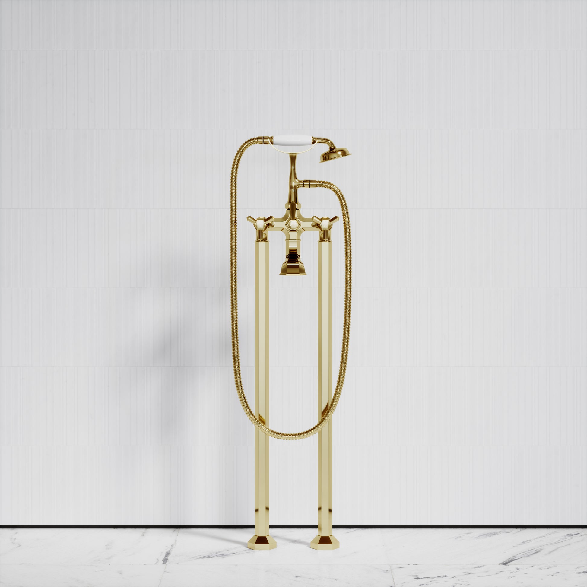 Eton Polished Brass Freestanding Bath Shower Tap