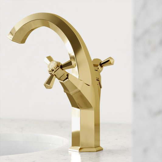 Eton Polished Brass Tall Basin Mixer Tap