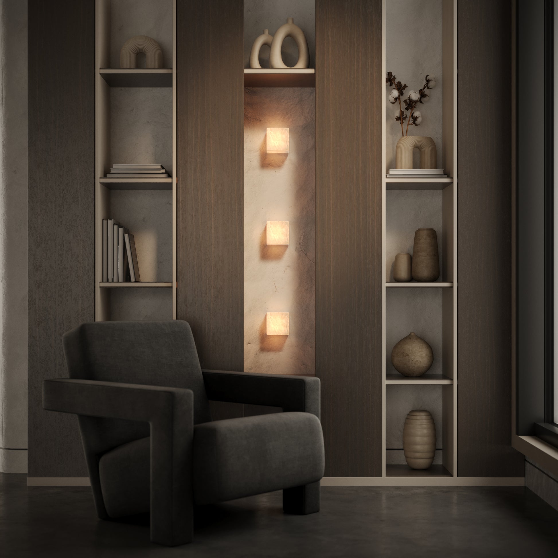 Fiamma Alabaster Wall Sconce Cube Light 100mm