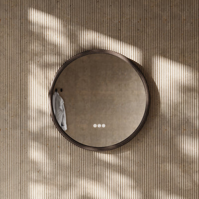 Cheval Grey Oak Round Mirror with LED and Demister 600mm