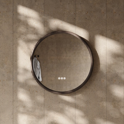 Cheval Grey Oak Round Mirror with LED and Demister 600mm