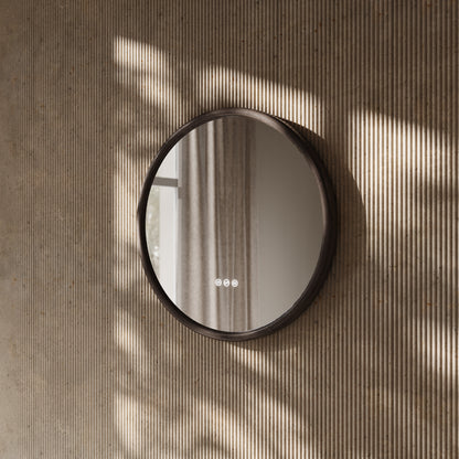 Cheval Grey Oak Round Mirror with LED and Demister 600mm