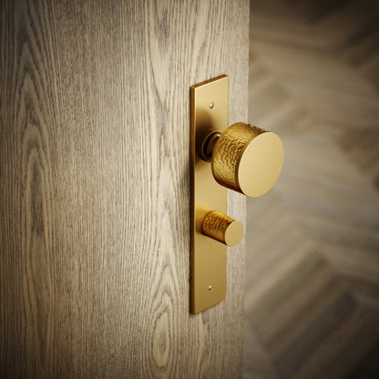 Grosvenor Brushed Gold Hammered Bathroom WC Knob & Plate Thumbturn Set
