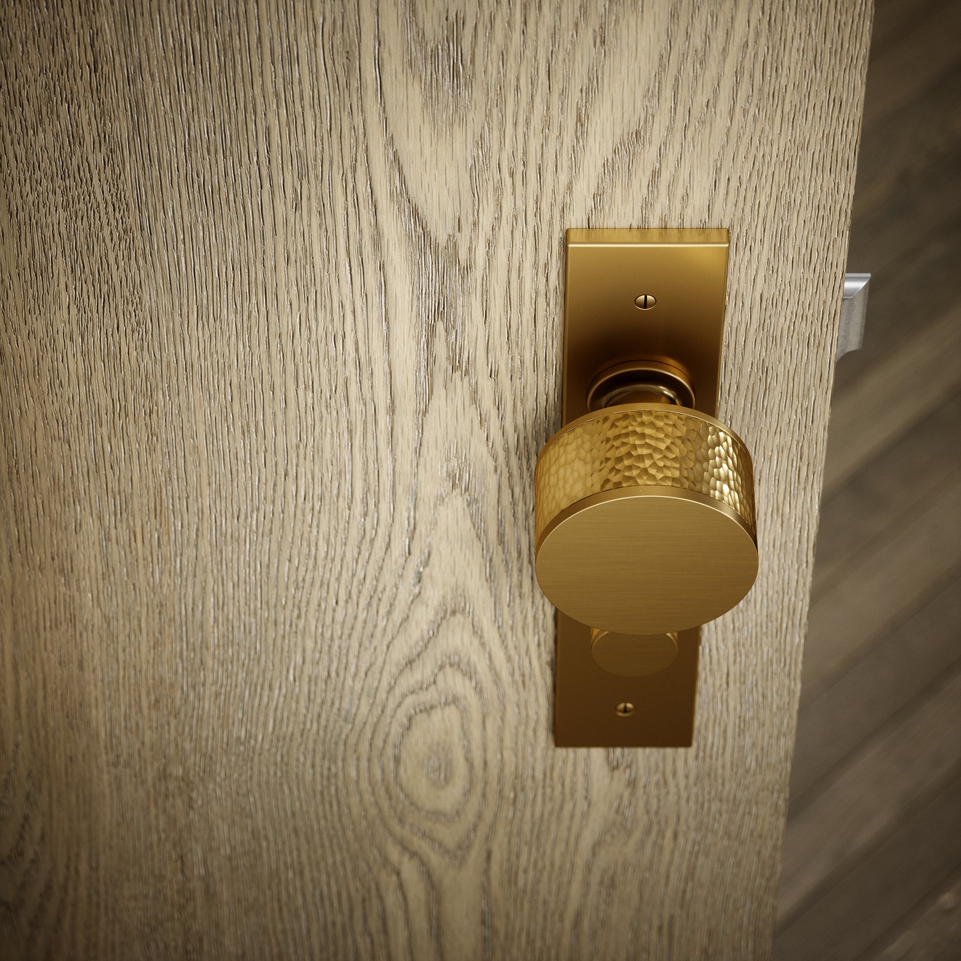 Grosvenor Brushed Gold Hammered Bathroom WC Knob & Plate Thumbturn Set