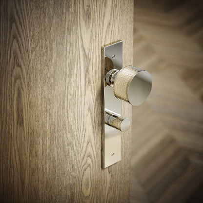 Grosvenor Polished Nickel Hammered Bathroom WC Knob & Plate Thumbturn Set