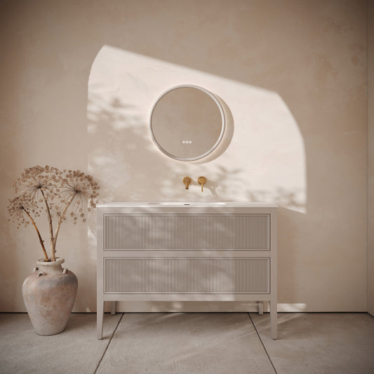 Hampton Velvet Beige Floorstanding Vanity Unit with Matte White Basin 1200mm