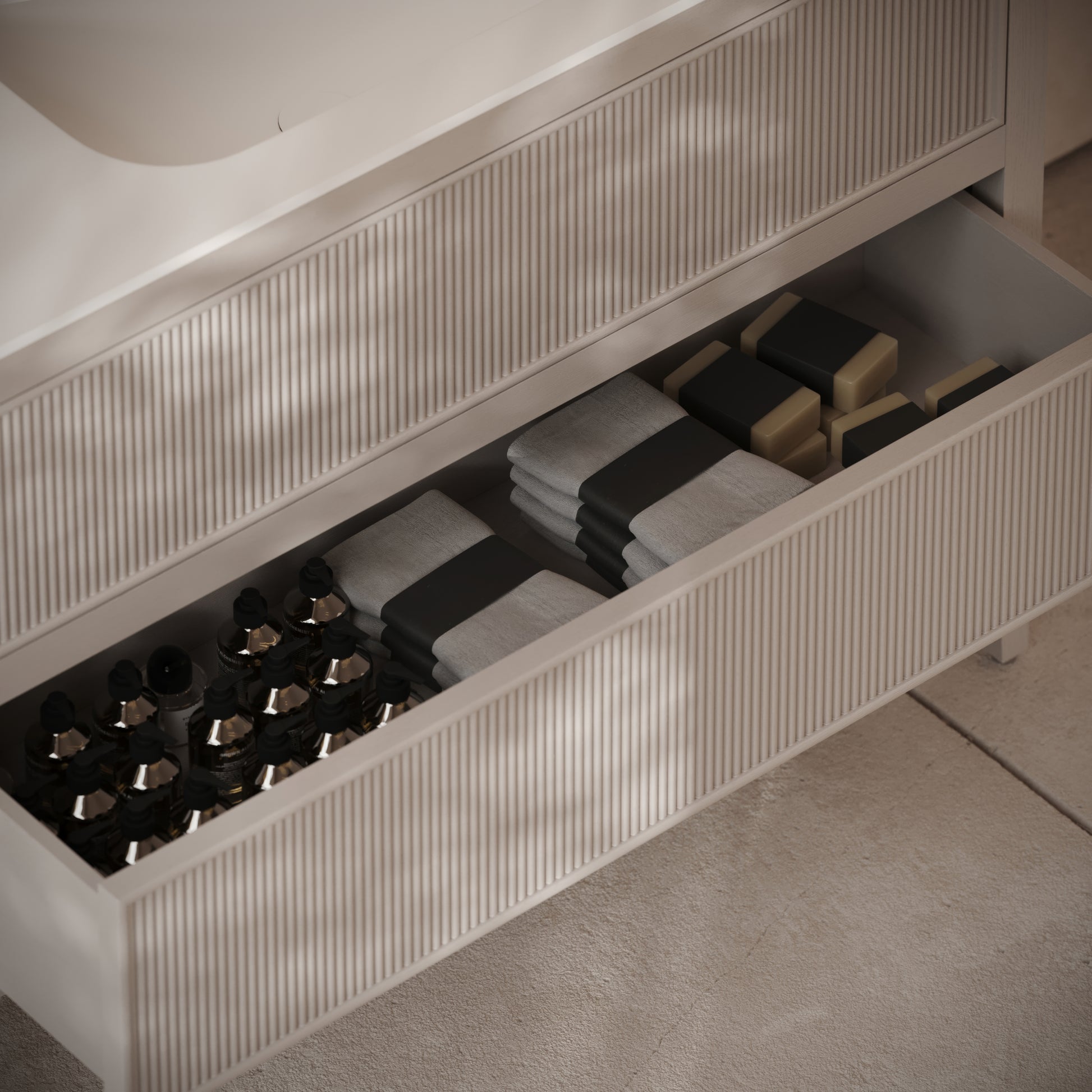 Hampton Velvet Beige Floorstanding Vanity Unit with Matte White Basin 1200mm