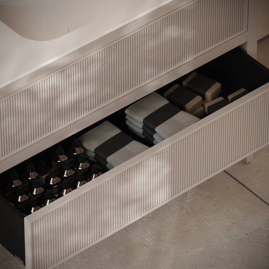 Hampton Velvet Beige Floorstanding Vanity Unit with Matte White Basin 1200mm