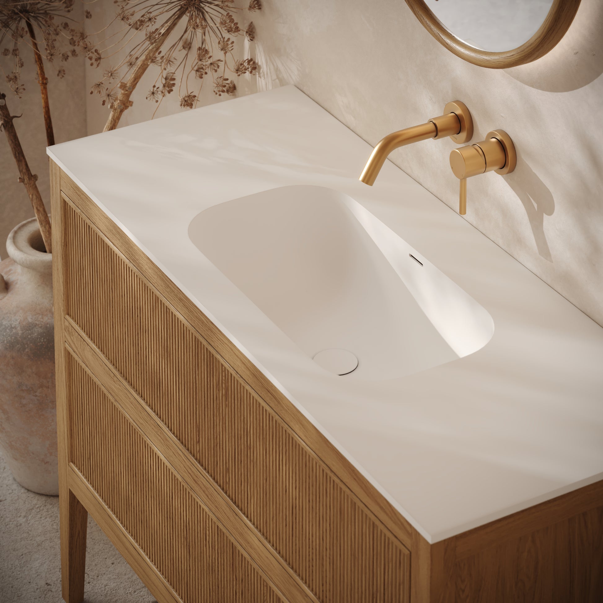Hampton Oak Floorstanding Vanity Unit with Matte White Basin 1200mm
