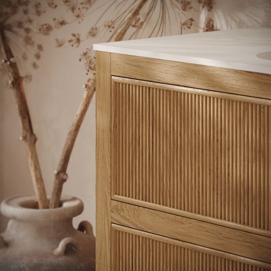 Hampton Natural Oak Floorstanding Vanity Unit with Matte White Basin 1200mm