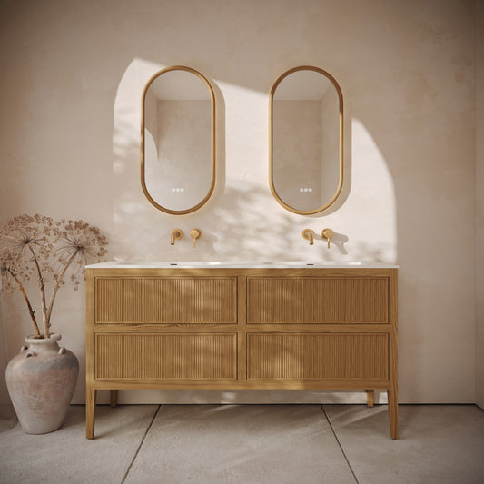 Hampton Oak Floorstanding Double Vanity Unit with Matte White Basin 1600mm