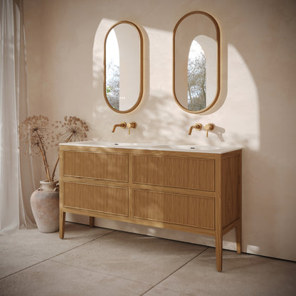 Hampton Oak Floorstanding Double Vanity Unit with Matte White Basin 1600mm