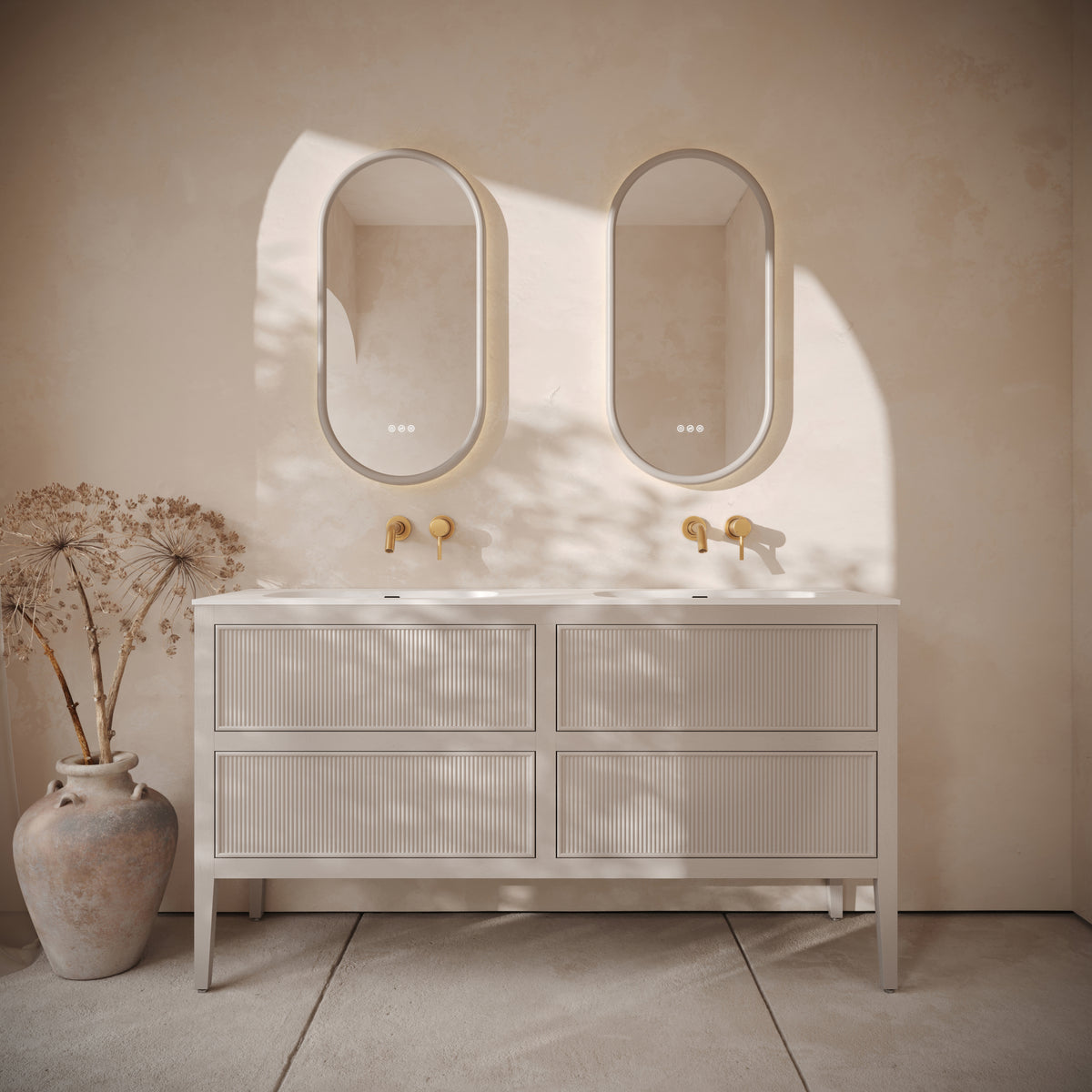 Hampton Beige Double Freestanding Vanity Unit & Basin 1600mm | LUSSO